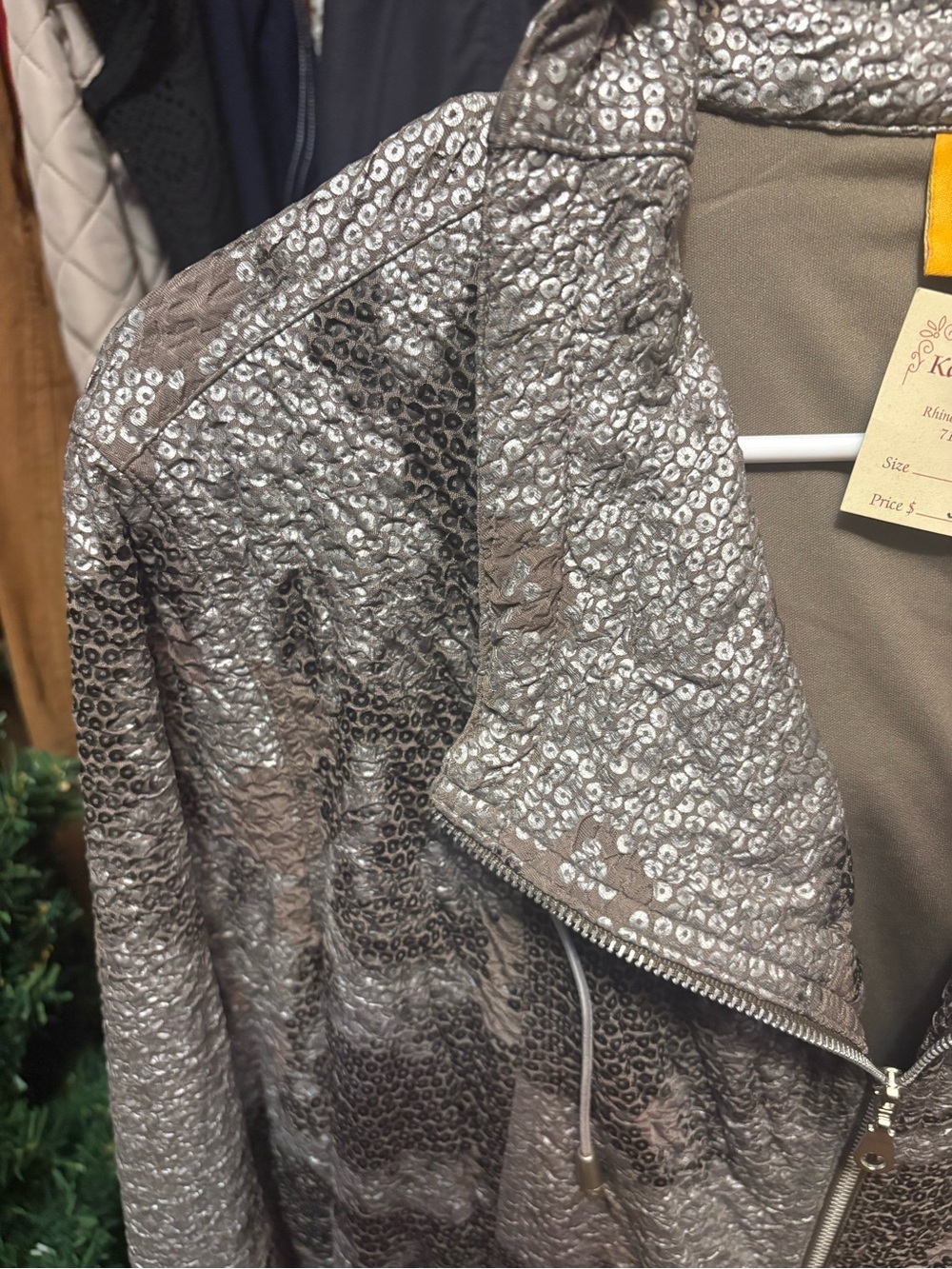 Ruby Rd. Gray Patterned Lightweight Bomber Jacket - Picture 9 of 10
